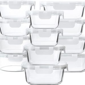 24-Piece Glass Food Storage Containers with Upgraded Snap Locking Lids.Glass Meal Prep Containers Set - Airtight Lunch Containers. Microwave. Oven. Freezer and Dishwasher.White : Home & Kitchen
