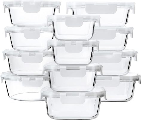24-Piece Glass Food Storage Containers with Upgraded Snap Locking Lids.Glass Meal Prep Containers Set - Airtight Lunch Containers. Microwave. Oven. Freezer and Dishwasher.White : Home & Kitchen