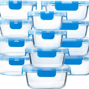 M MCIRCO 24-Piece Glass Food Storage Containers with Upgraded Snap Locking Lids.Glass Meal Prep Containers Set - Airtight Lunch Containers. Microwave. Oven. Freezer and Dishwasher. Blue : Home & Kitchen