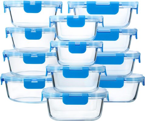M MCIRCO 24-Piece Glass Food Storage Containers with Upgraded Snap Locking Lids.Glass Meal Prep Containers Set - Airtight Lunch Containers. Microwave. Oven. Freezer and Dishwasher. Blue : Home & Kitchen