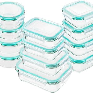 Bayco Glass Food Storage Containers with Lids. [24 Piece] Meal Prep. Airtight Bento Boxes. Leak Proof (12 lids & 12 Containers) - Blue: Home & Kitchen