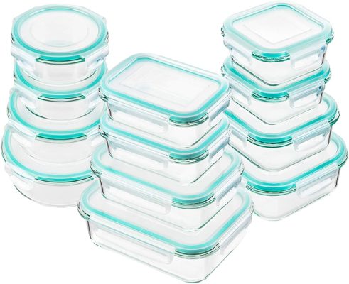 Bayco Glass Food Storage Containers with Lids. [24 Piece] Meal Prep. Airtight Bento Boxes. Leak Proof (12 lids & 12 Containers) - Blue: Home & Kitchen