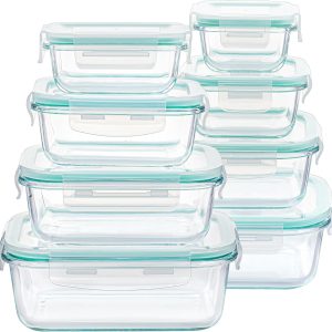 Vtopmart 8 Pack Glass Food Storage Containers with Airtight Lids. Glass Meal Prep Containers. Lunch Office Meal for Microwave. Oven. Freezer and Dishwasher. BPA Free: Home & Kitchen