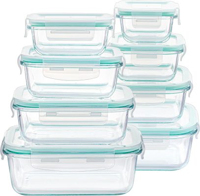 Vtopmart 8 Pack Glass Food Storage Containers with Airtight Lids. Glass Meal Prep Containers. Lunch Office Meal for Microwave. Oven. Freezer and Dishwasher. BPA Free: Home & Kitchen