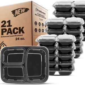 Freshware Meal Prep Containers [21 Pack] 3 Compartment with Lids. Food Storage Containers. Bento Box. BPA Free. Stackable. Microwave/Dishwasher/Freezer Safe (24 oz): Bento Boxes: Amazon.com.au