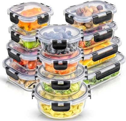 JoyJolt 24pc Borosilicate Glass Storage Containers with Lids | 12 Airtight/Freezer Safe Food Storage Containers for Pantry and Kitchen | Meal Prep Container for Lunch | Glass Tupperware Set: Home & Kitchen