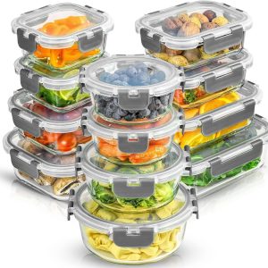 JoyJolt 24pc Borosilicate Glass Storage Containers with Lids | 12 Airtight/Freezer Safe Food Storage Containers for Pantry and Kitchen | Meal Prep Container for Lunch | Glass Tupperware Set: Home & Kitchen