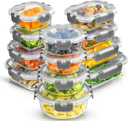 JoyJolt 24pc Borosilicate Glass Storage Containers with Lids | 12 Airtight/Freezer Safe Food Storage Containers for Pantry and Kitchen | Meal Prep Container for Lunch | Glass Tupperware Set: Home & Kitchen